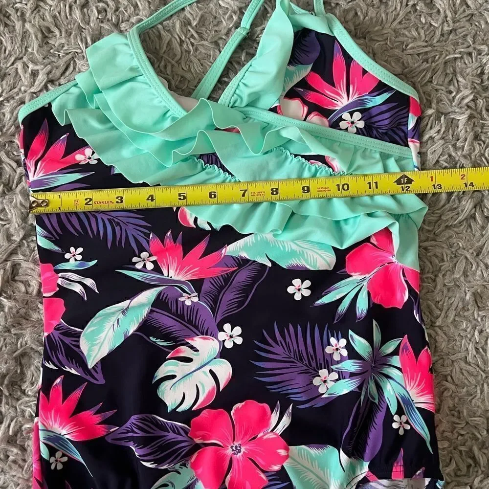 Girls One Piece Swimsuits Ruffle Swimwear Beach,Purple size 13//14